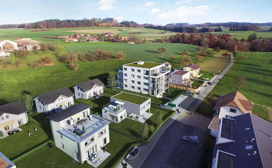 Referenz Schlierbach Stägmatte Blick auf die Wohnsiedlung